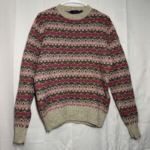 Carl Michaels Sweater Shetland Wool Fair Isle Crewneck Vintage Preppy L